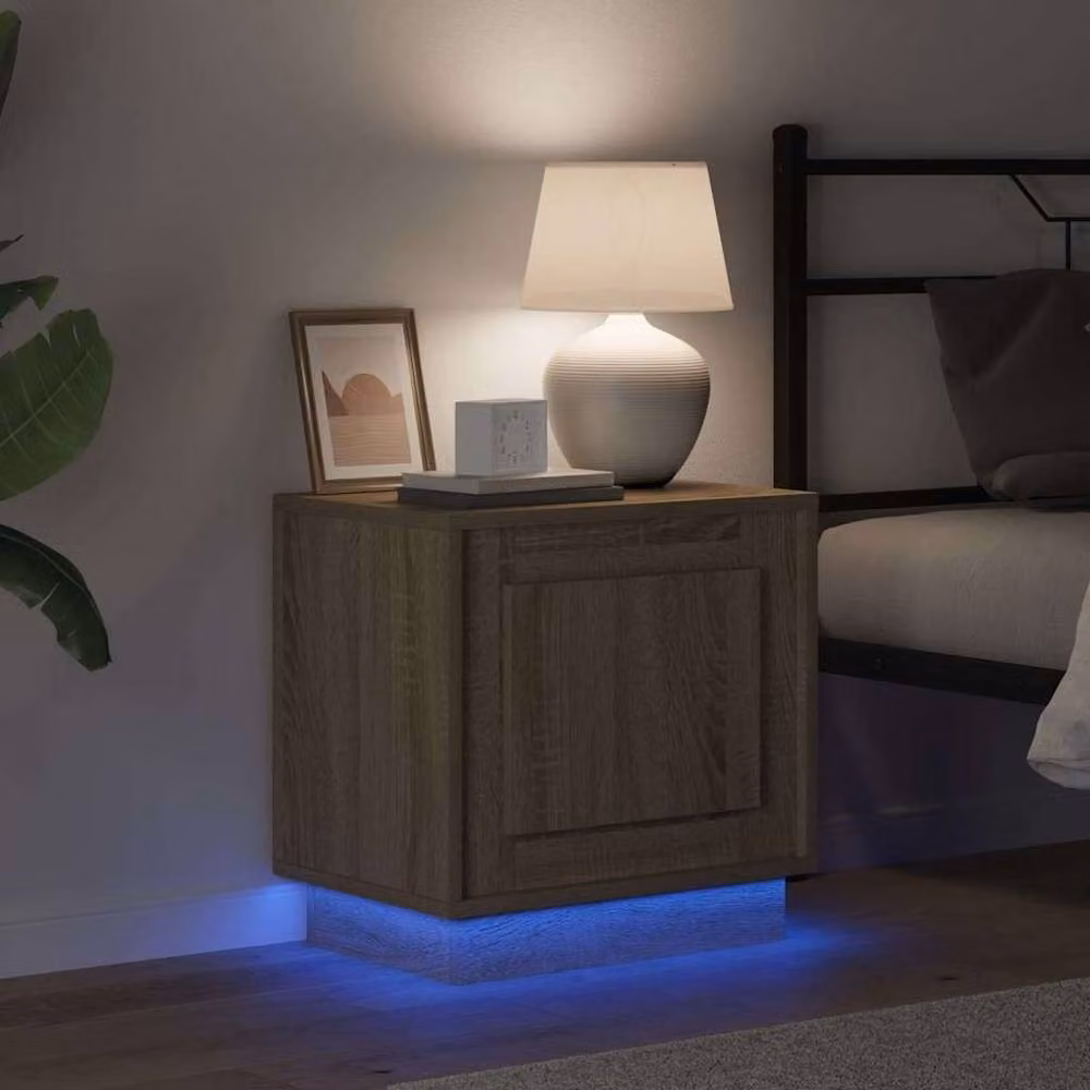 Berkfield Home Traditional Bedside Cabinet with Integrated LED Lights in Sonoma Oak and Beige, W: 44 cm, D: 34 cm, H: 45 cm – 2