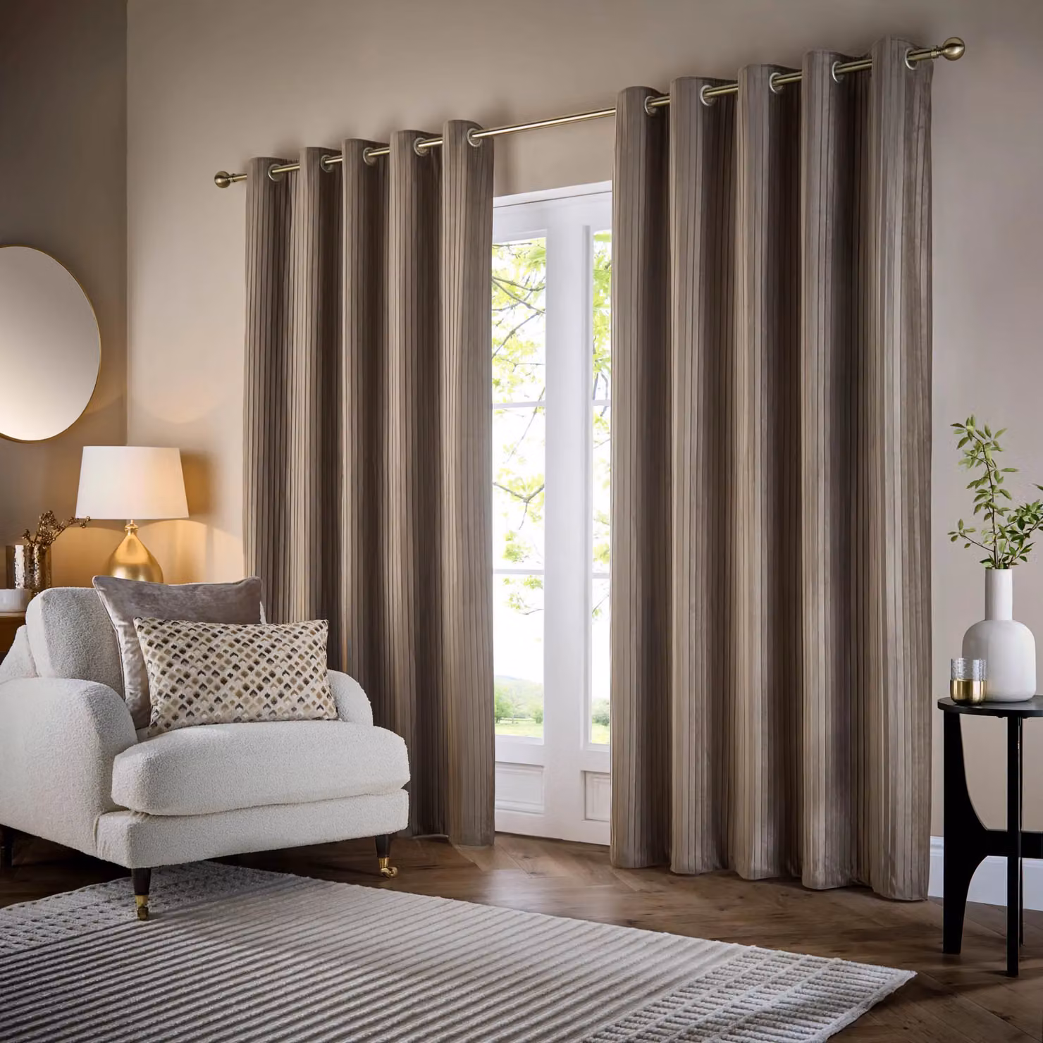 Paoletti Corinthian Velvet Room Darkening Eyelet Curtains, Brown, Width: 117 cm, Drop: 183 cm – 2