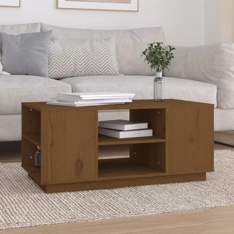 Berkfield Home Rustic Solid Wood Pine Coffee Table, Brown, W/D/H: 90 x 49 x 40.5 cm