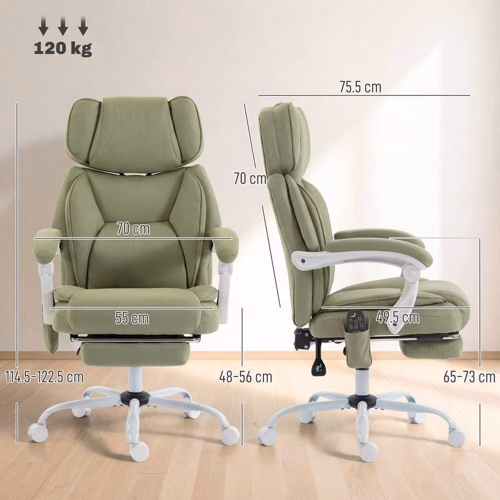 STILVORA Green Executive Massage Office Chair with Heat, Recline, Footrest and Headrest – 3