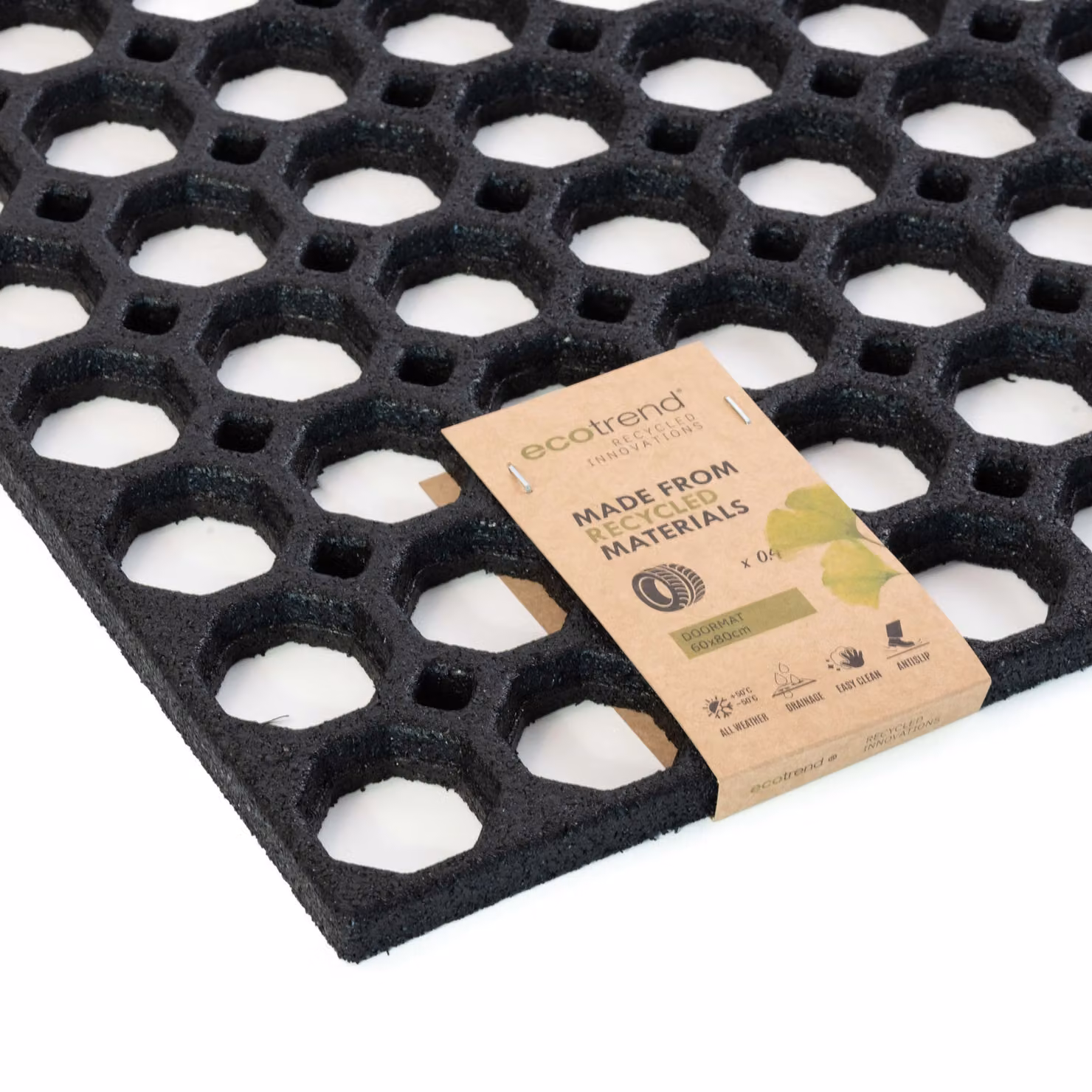 Nicoman Black Rubber Ring Outdoor Doormat, W: 75 cm, D: 45 cm, H: 1.3 cm – 6