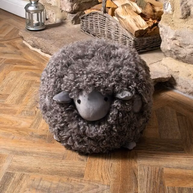 Native Natural Grey Shearling Lamby Ball Childrens Stool – 1