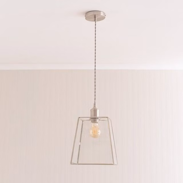 ValueLights Susie Glass Shade Single Pendant Ceiling Light in Chrome and Transparent Glass