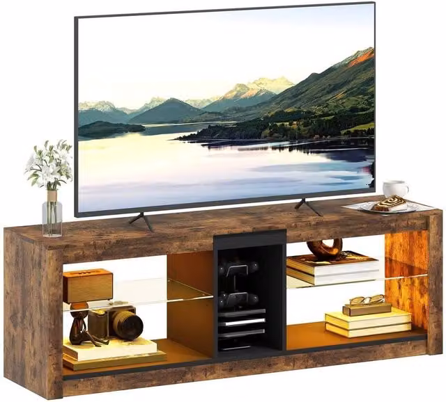 NESTLUNE Modern Brown TV Stand and Entertainment Centre with LED Lights, W: 100 cm, D: 15 cm – 1