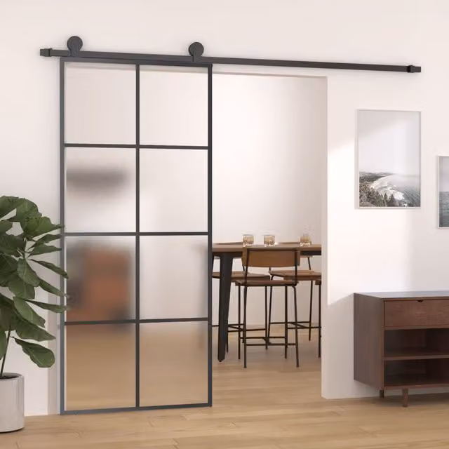Berkfield Home Sliding Door with Hardware Set, Black ESG Glass and Aluminium, W: 90 cm, H: 205 cm