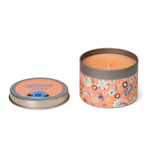 Disney Stitch Scented Tin Candle in Pink and Orange with Hibiscus and Lychee Fragrance
