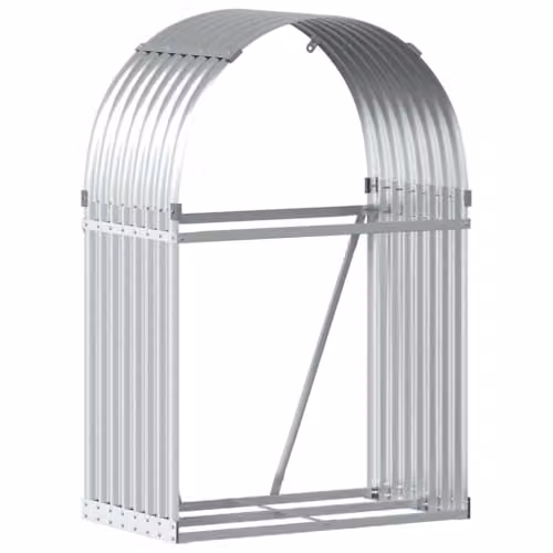 vidaXL Silver Galvanised Steel Freestanding Log Holder W/D/H: 80 x 45 x 120 cm