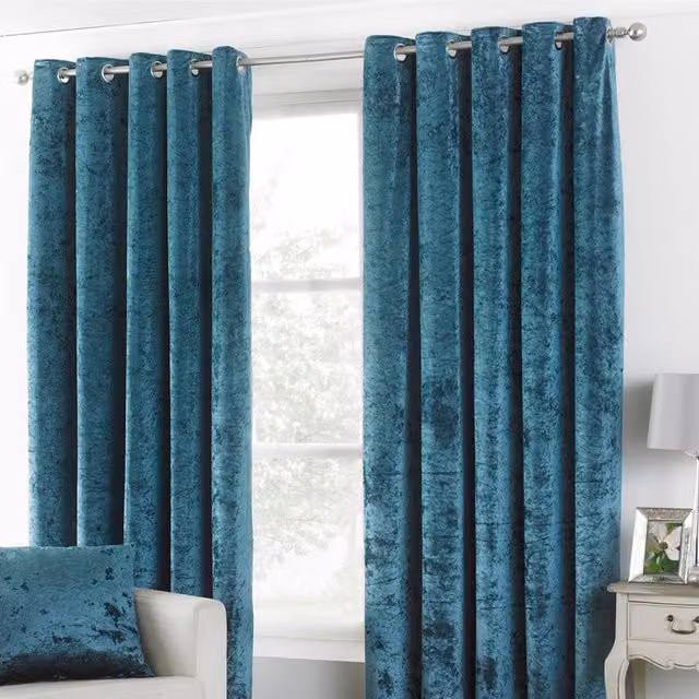 Make It A Home Verona Petrol Blue Crushed Velvet Thermal Eyelet Curtains, Width: 137 cm, Height: 117 cm