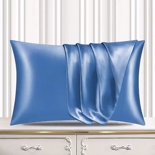 Pamposh Satin Silk Pillowcases 2 Pack in Blue with Envelope Closure, W/D/H: 50 x 75 x 0 cm – 4