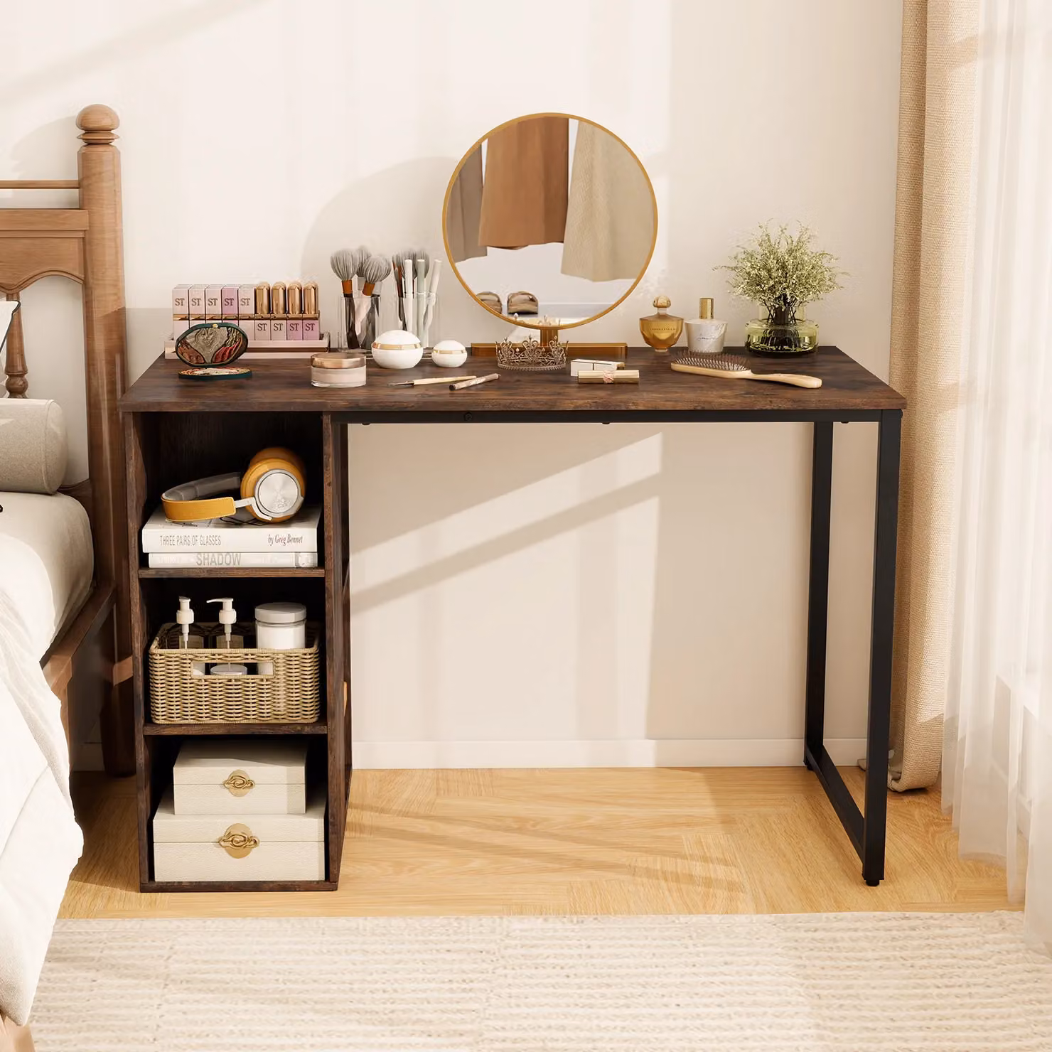 Costway Modern Home Office Computer Desk in Brown, W: 115 cm, D: 59 cm – 4