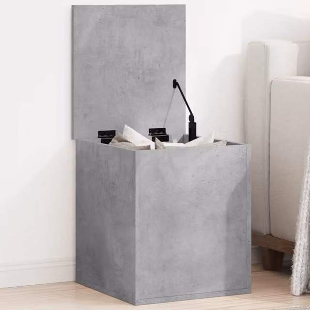 Berkfield Home Storage Box in Grey MDF with Soft Close Lid, W/D/H: 40 x 42 x 46 cm