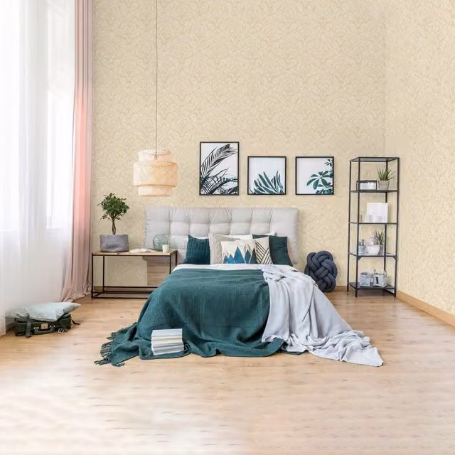 SK Filson Washable Botanical Floral Wallpaper in Beige and Yellow