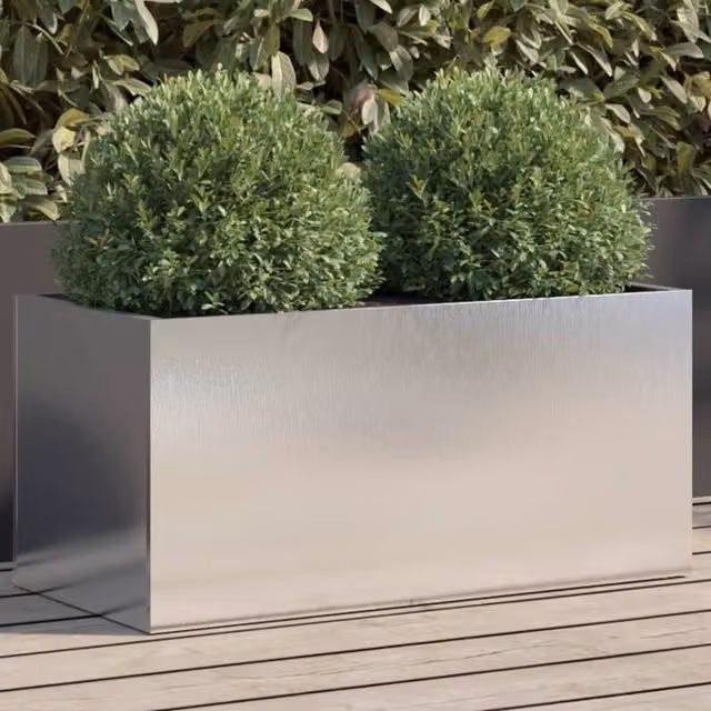 Berkfield Home Stainless Steel Silver Planter Tub W: 62 cm, D: 30 cm, H: 29 cm