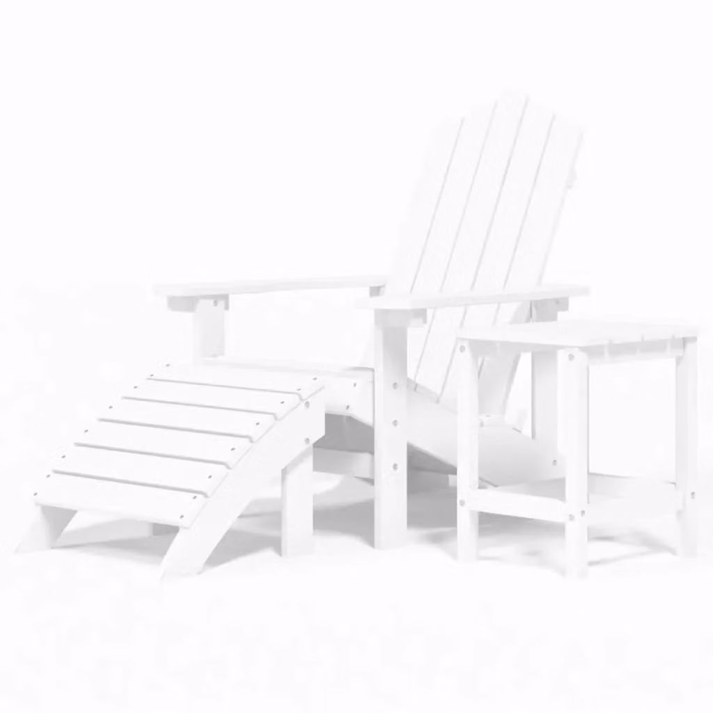 Berkfield Home Garden Adirondack Chair with Footstool and Table in White HDPE Plastic – 2