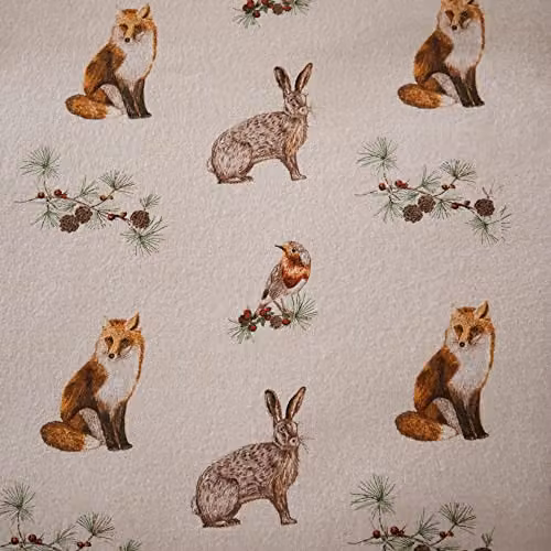 Dreams & Drapes Red Flannelette Woodland Animals Reversible Duvet Cover and Pillowcase Set, W/D/H: 140 x 200 cm, Red, White and Beige – 5