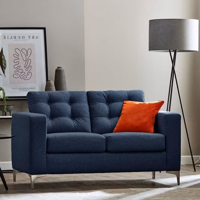 Furnishings For Less UK Smart Hackney 2 Seater Fabric Sofa in Sapphire Blue or Pewter Grey, W/D/H: 141 x 80 x 84 cm – 1