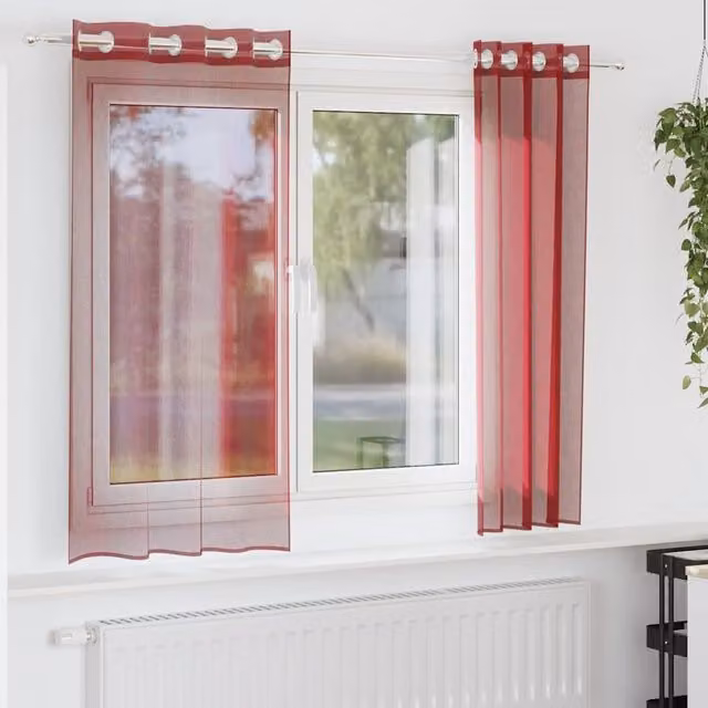 Berkfield Home Red Voile Eyelet Curtains, 2 Pack, H 175 x W 140 cm