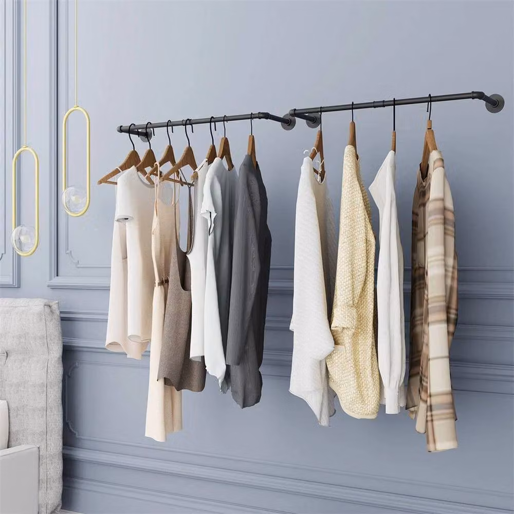 FLAVORA 2-Piece Detachable Wall Mount Metal Clothes Rail in Matt Black, Width: 50 cm – 3