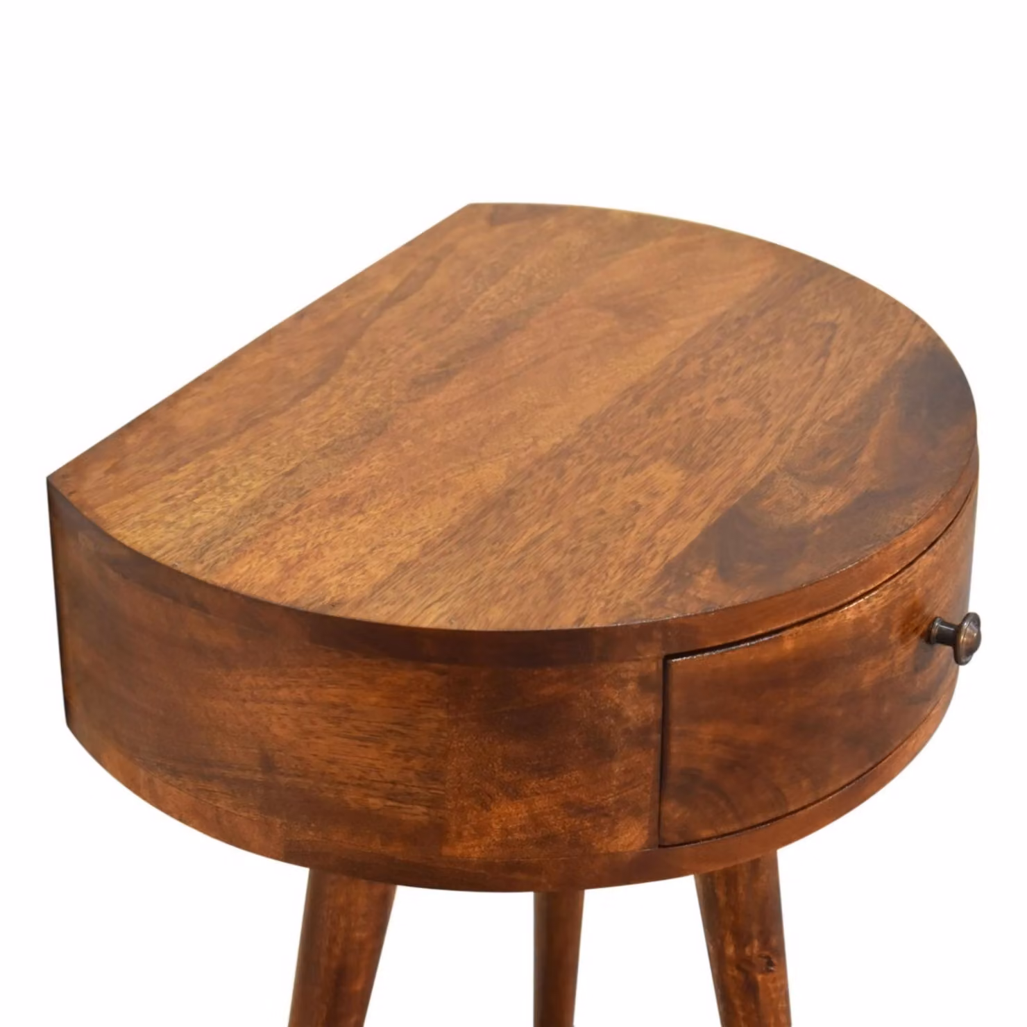Aosom UK Solid Mango Wood Semi-Circular Bedside Table with Drawer and Nordic Legs, Brown, W/D/H: 40 x 32 x 52 cm – 3