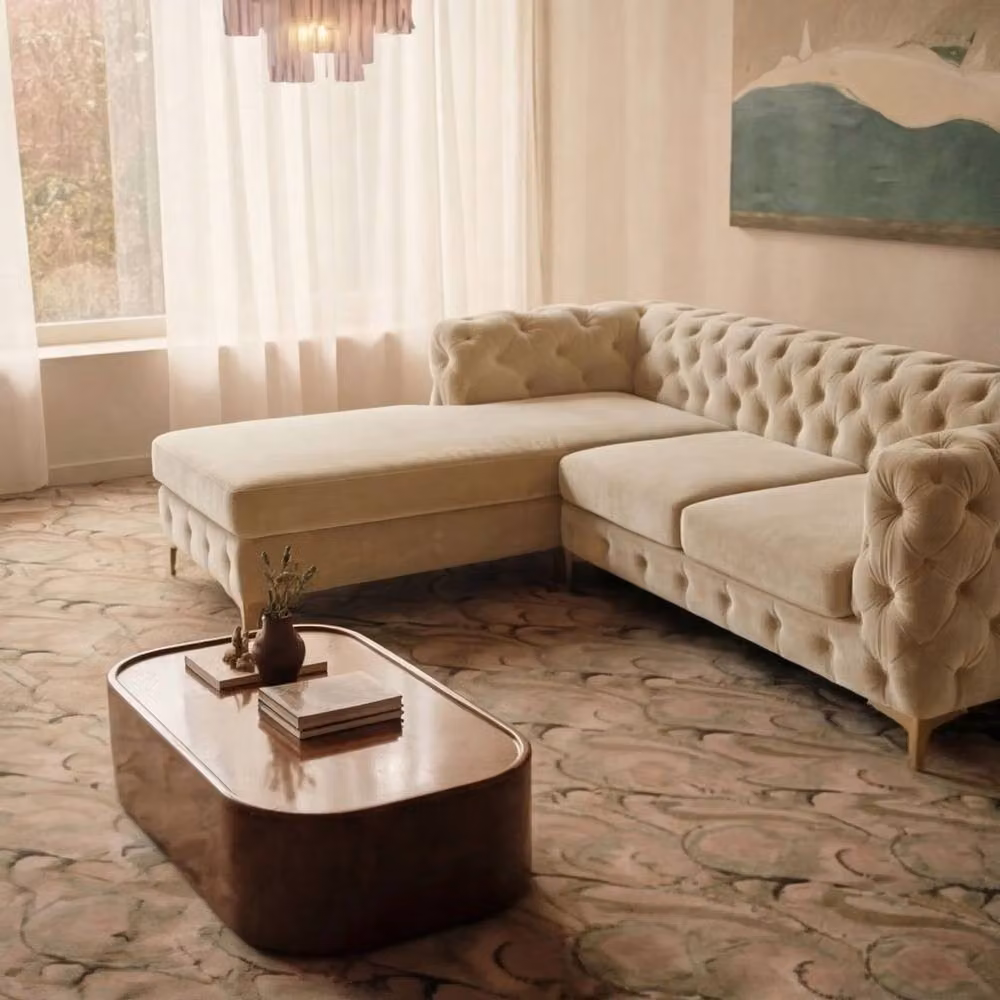 Sofaya Monaco Chesterfield 3 Seater L-Shaped Sofa in Beige Velvet with Left Hand Chaise – 2