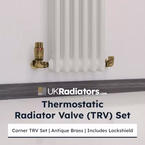 Stirling Bold Antique Brass Thermostatic Radiator Valve and Lockshield Corner Set – 2