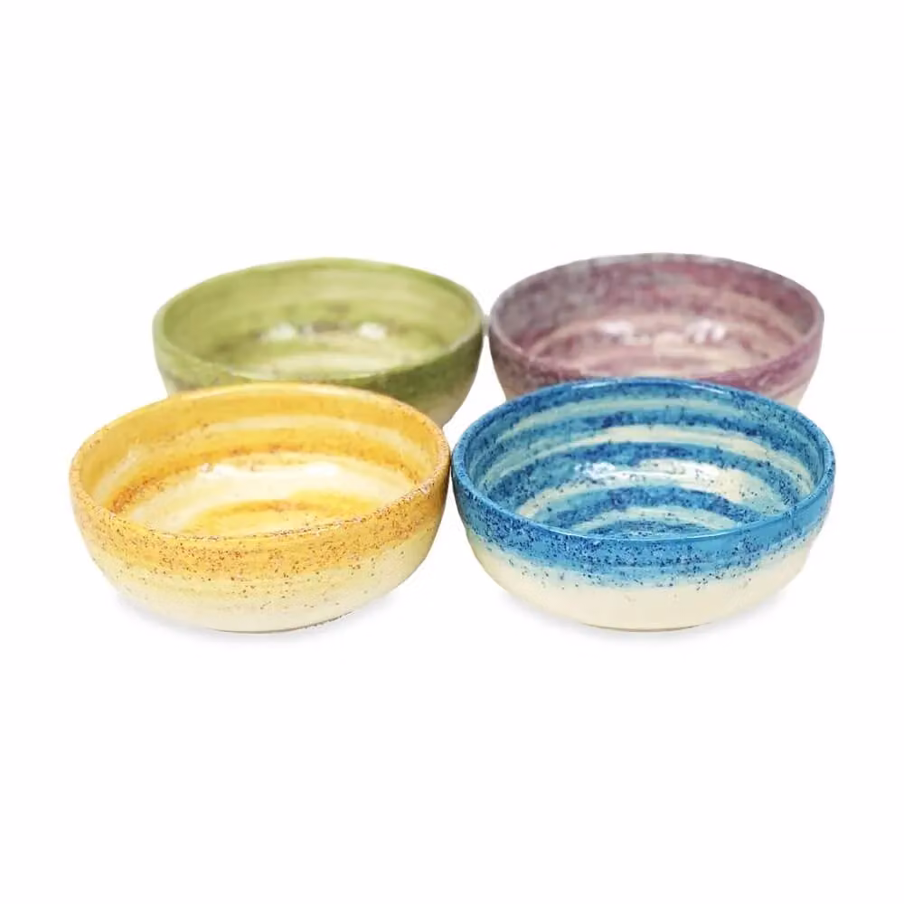Verano Spanish Ceramics Pastel Beach Hand Painted Ceramic Small Bowl Set of 4 in Lilac and Purple, Diameter: 10 cm – 1