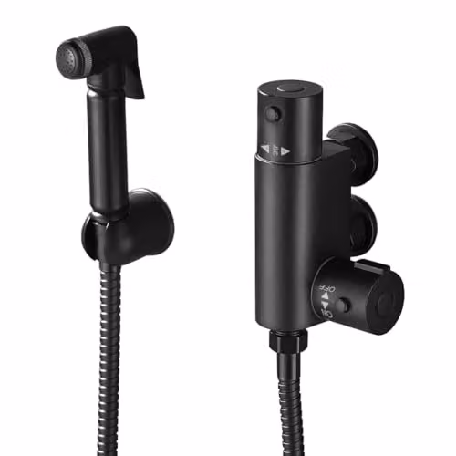 Nes Home Matte Black Bidet Douche Spray Kit with Thermostatic Bar Valve and Plate Bracket – 4