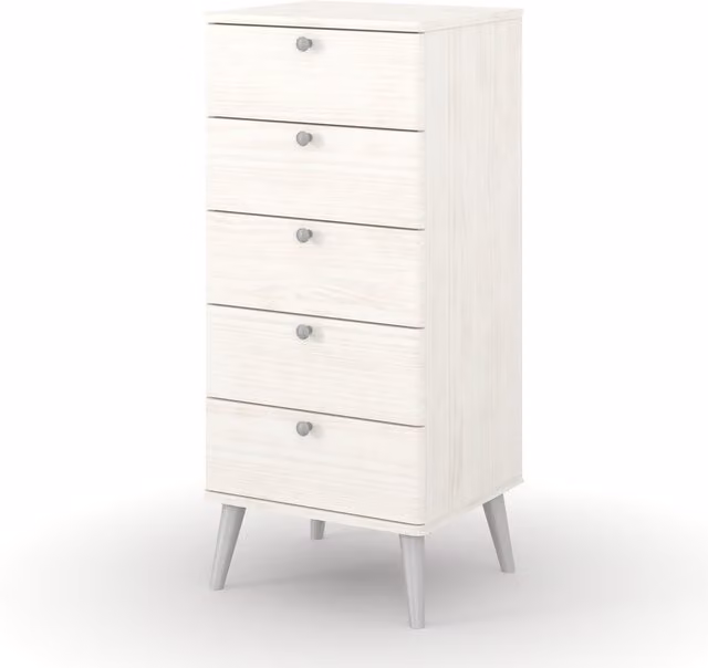 Core Products Ltd Augusta White 5 Drawer Narrow Chest Of Drawers in White and Silver