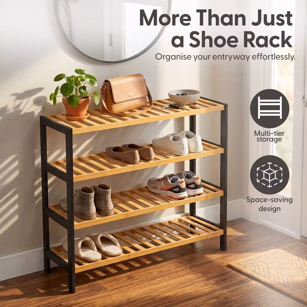 Keplin 4-Tier Bamboo Shoe Rack in Black and Beige, W/D/H: 70 x 24.5 x 67 cm – 2