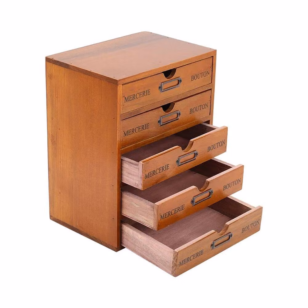 KORVIXA 5 Tier Wooden Storage Unit Vintage Desktop Organizer, Brown, W/D/H: 100 x 100 x 100 cm – 3