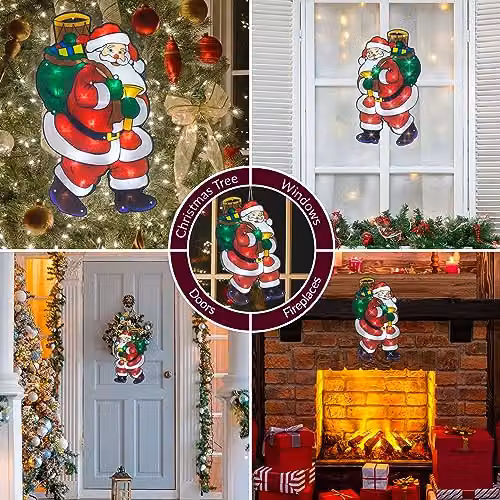 The Christmas Workshop 70370 LED Santa Claus Metallic Silhouette Window Light in White and Multicolour, W 52 cm x H 29 cm – 4