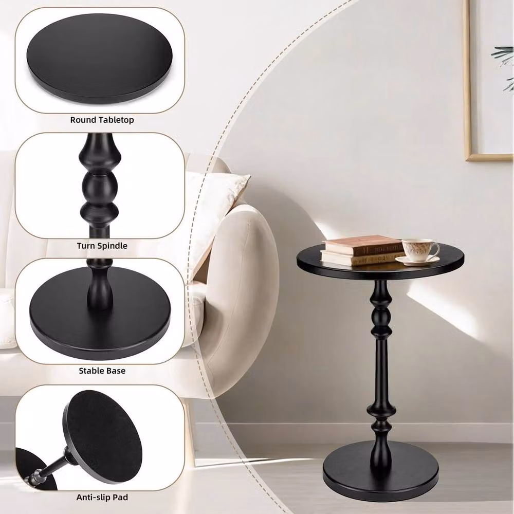 FORGEVIO Solid Wood Round Side Table in Black – 2