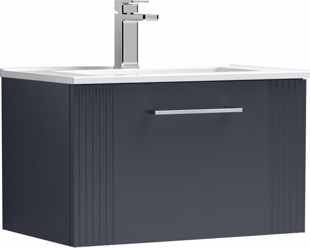 Balterley Wall Hung 1 Drawer Vanity Unit with Minimalist Basin, Satin Dark Grey, W: 60 cm – 1