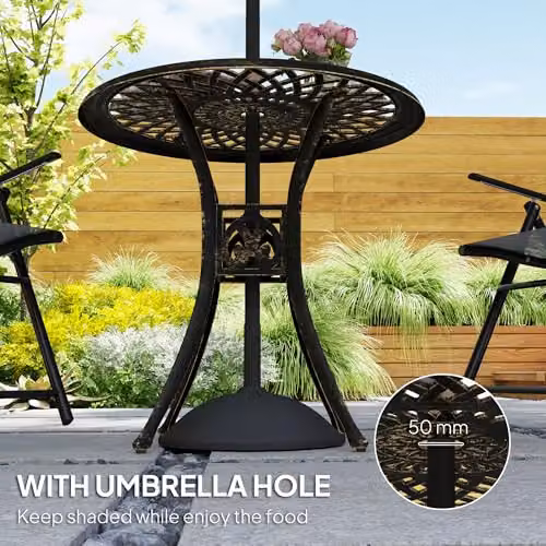 Outsunny Round Garden Dining Table with Parasol Hole, Bronze Tone – 4