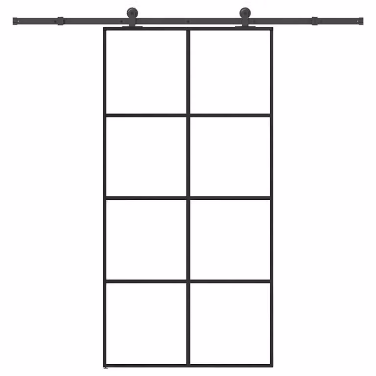Berkfield Home Industrial Sliding Door with Hardware Set, Black Aluminium and Transparent ESG Glass, W: 102.5 cm, H: 205 cm