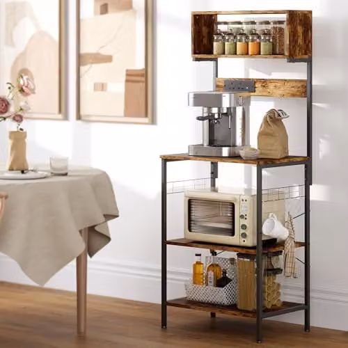 HOMCOM Kitchen Storage Rack with Power Outlet, Rustic Brown and Black, W: 60 cm, D: 42 cm, H: 153 cm – 6