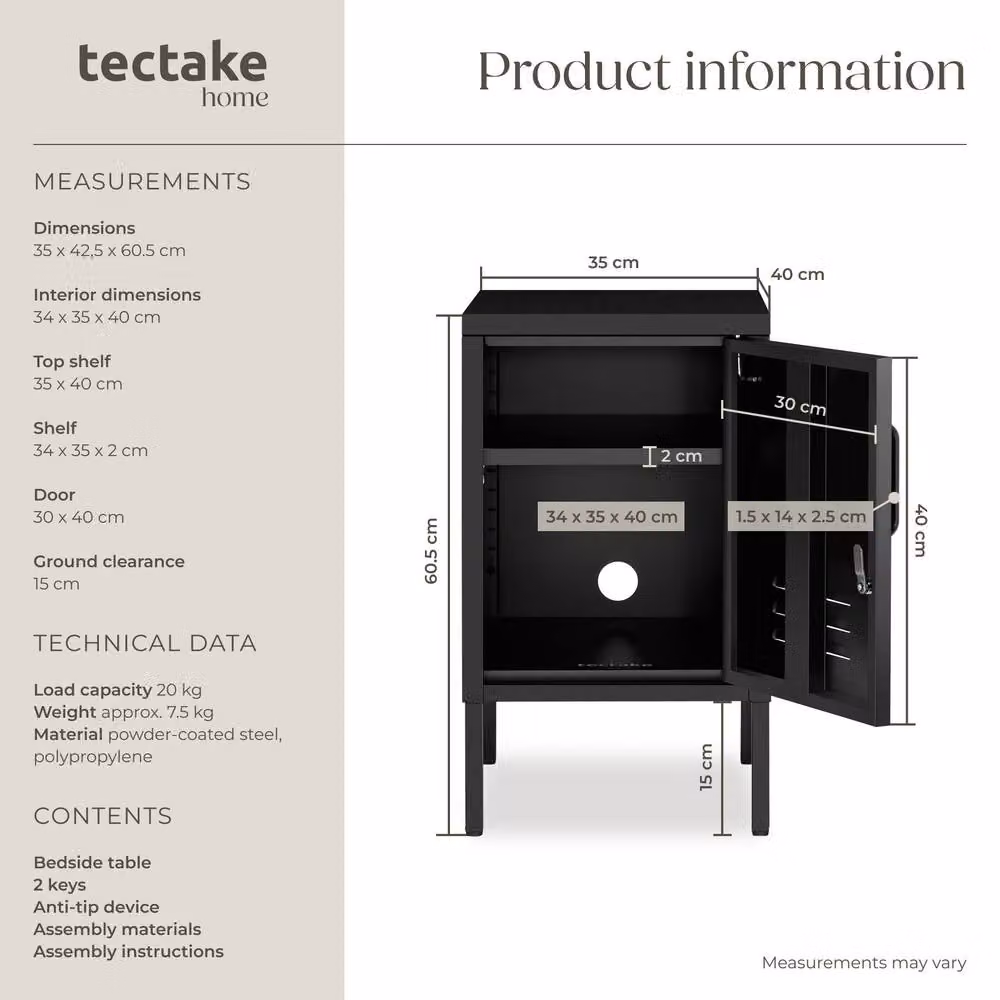 tectake Minimalist Black Metal Bedside Table – 6