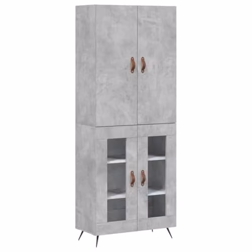 vidaXL Industrial Highboard in Grey with Glass Doors and Metal Feet, W/D/H: 69.5 x 34.0 x 180.0 cm
