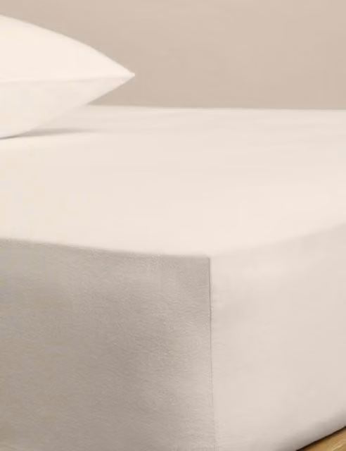 M&S White Pure Brushed Cotton Flannelette Deep Fitted Sheet, 180 x 200 cm