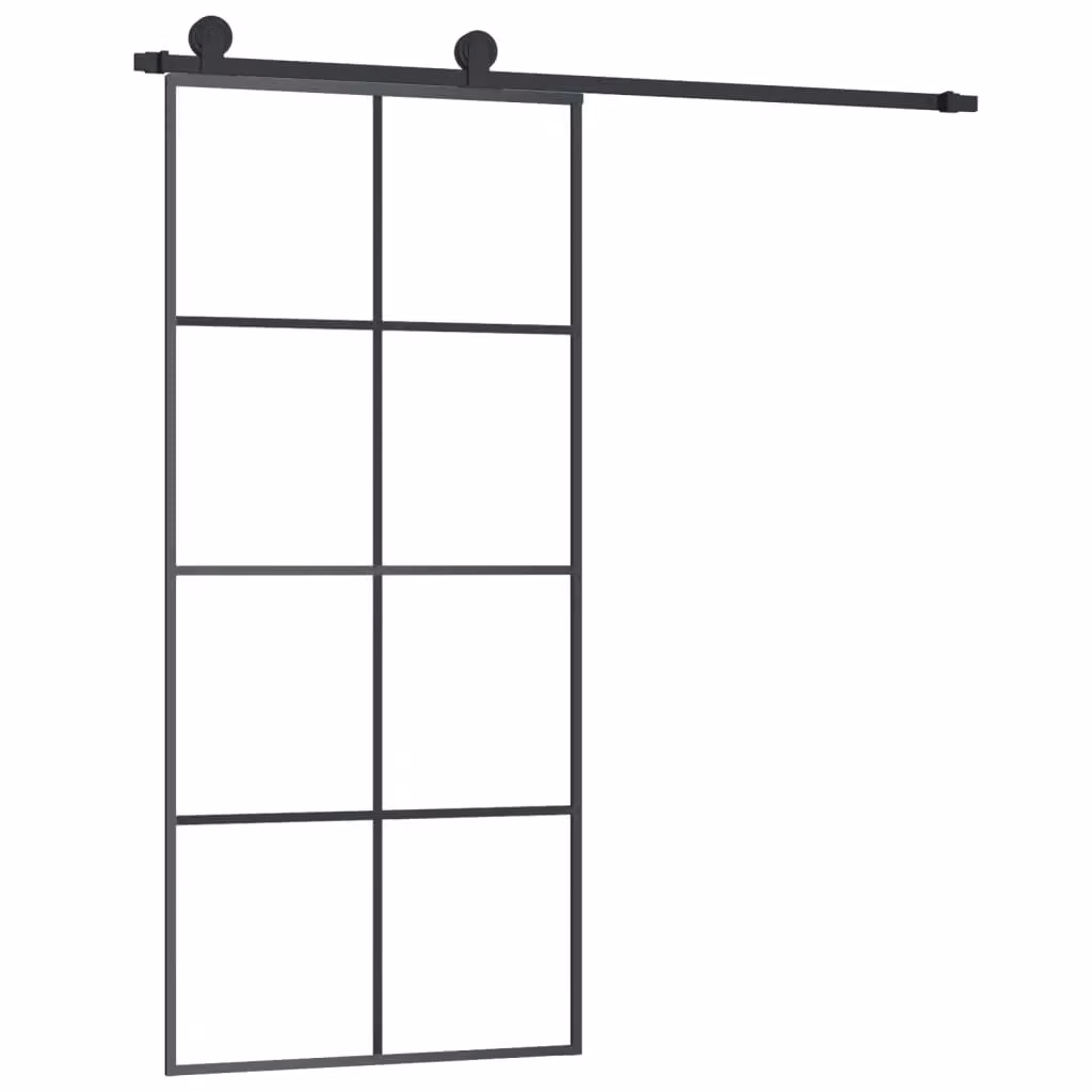 Berkfield Home Sliding Door with Hardware Set, Black ESG Glass and Aluminium, W: 90 cm, H: 205 cm – 2