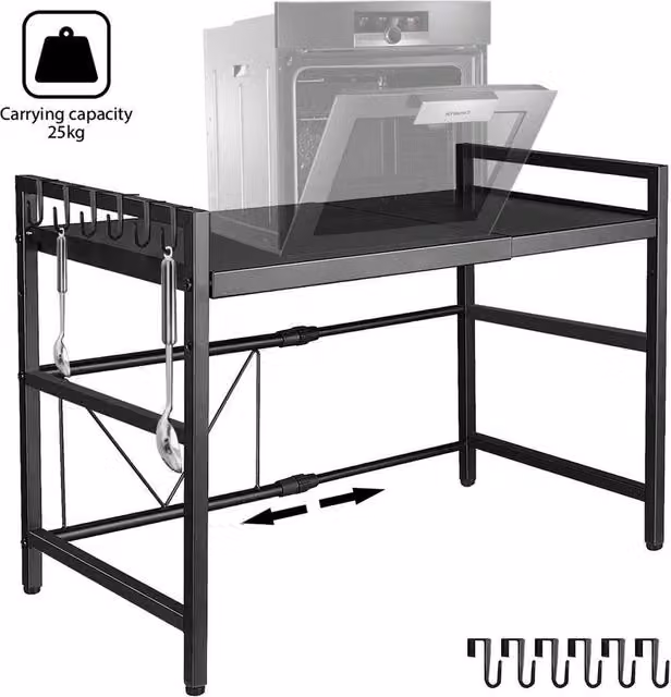 KORVIXA 2 Tier Black Metal Microwave Oven Rack Stand with Adjustable Shelves