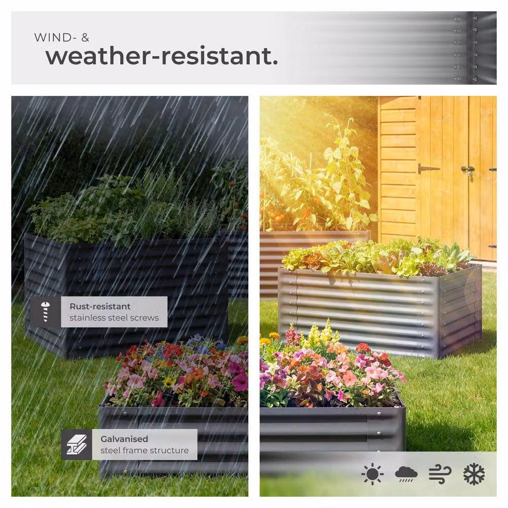 tectake Salvia Raised Garden Bed in Grey Galvanised Steel, W: 80 cm, D: 60 cm, H: 30 cm – 7