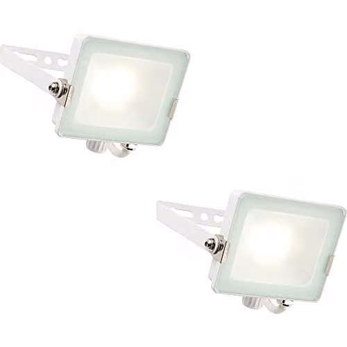 Loops 2 Pack Outdoor Waterproof LED Floodlights, 20W Cool White, Matt White Aluminium and Glass, IP65 Rated