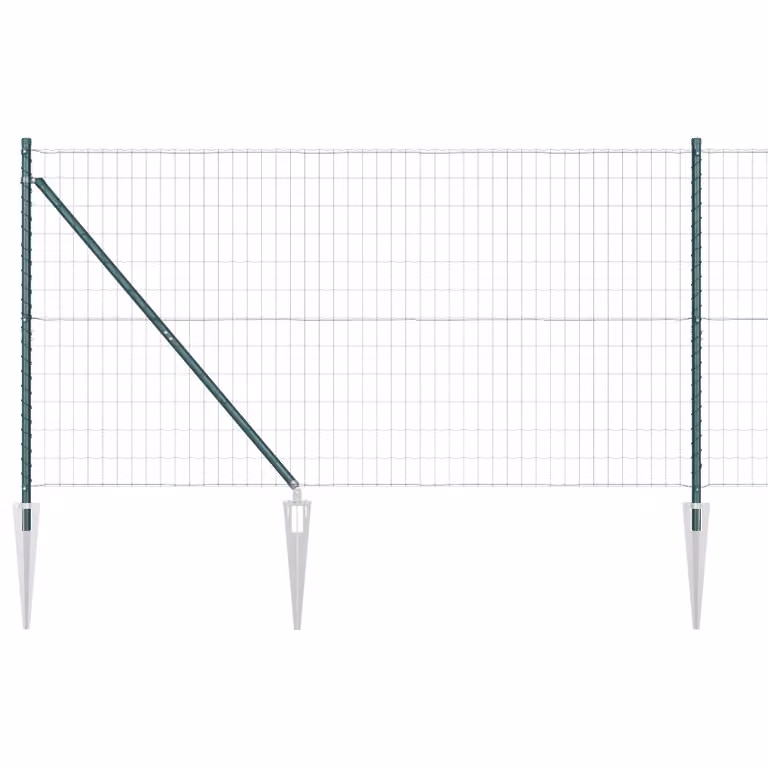 Berkfield Home Euro Fence in Green and Silver Galvanised Steel with 7 Spike Posts, W: 10 m, H: 1.2 m