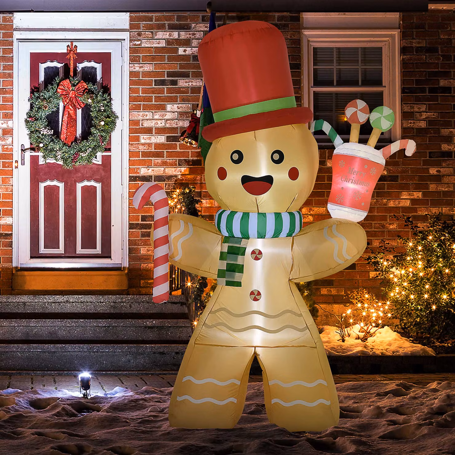 HOMCOM 7.5ft Christmas Inflatable Gingerbread Man with Candy Cane and LED Lights in Orange and Multicolour – 2