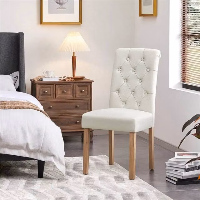 EONLION Set of 2 Modern Beige Fabric Dining Chairs – 1