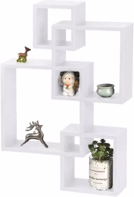 PAWNORA Set of 4 Square Floating Wall Shelves in White