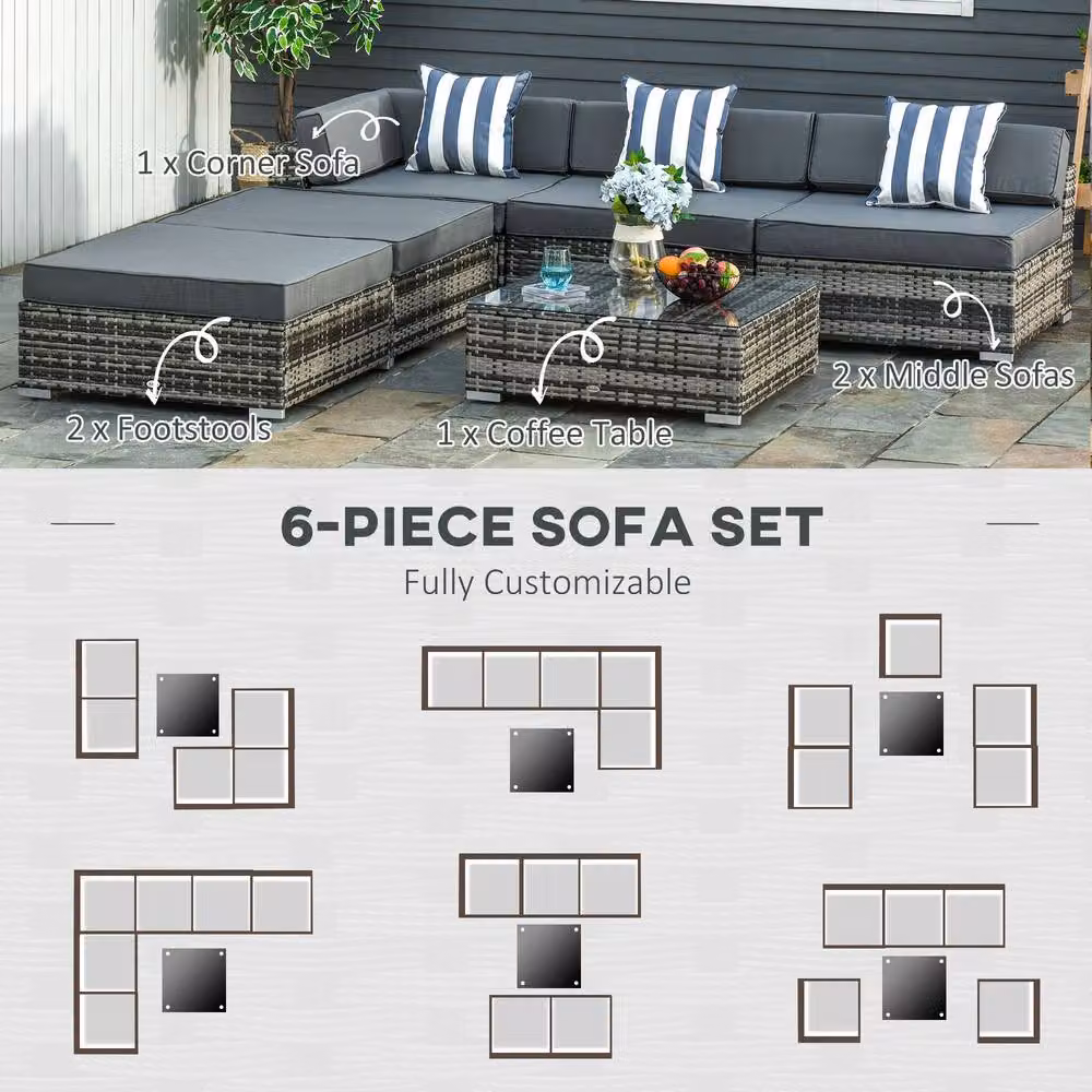 STILVORA 6-Piece Modern Sofa Set with Metal Frame in Grey – 5