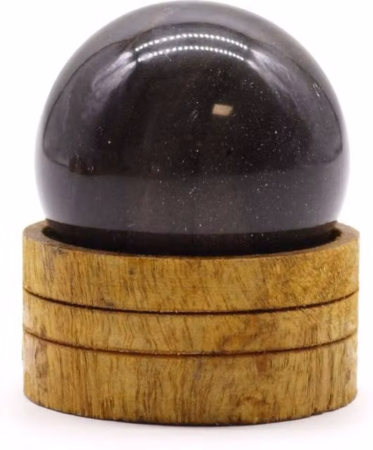 KDMD Ocean Agate Black Gemstone Sphere with Stand, 50 mm Diameter