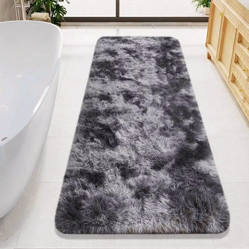 FORGEVIO Grey Abstract Modern Faux Fur Hall Runner Rug, W: 80 cm, L: 300 cm – 3
